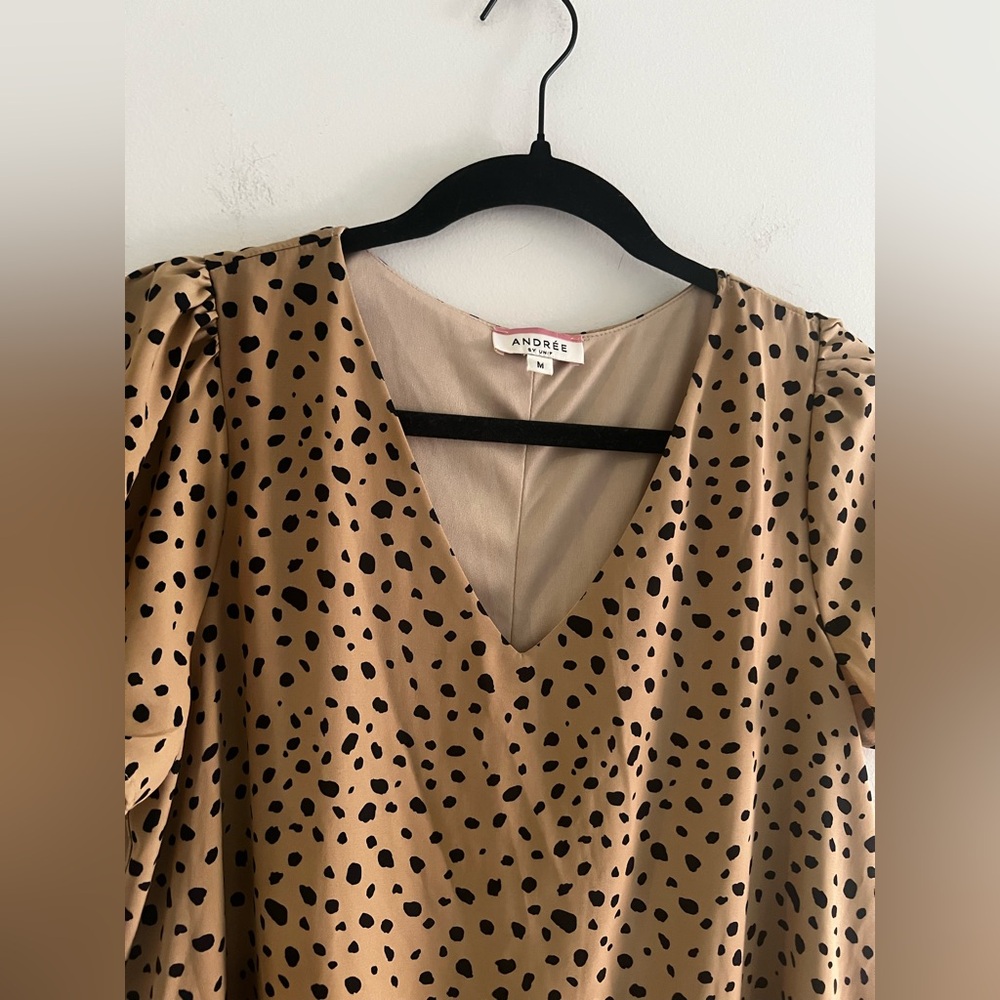 Andrée by Unit Speckled V Neck Shift Dress Medium Lined Puff Sleeve - Picture 2 of 4